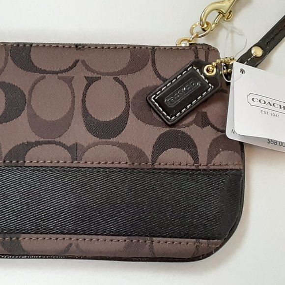 Coach Handbags - HP NWT Coach Small Brown Signature Wristlet